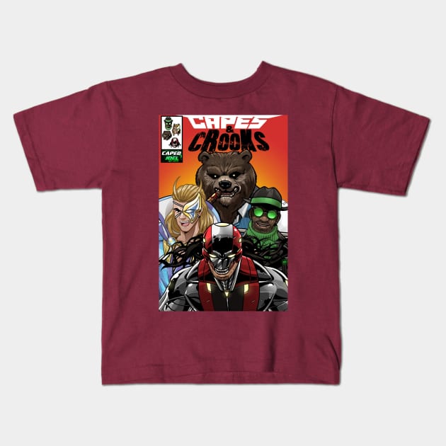 Capes And Crooks Comic Cover Kids T-Shirt by CapedJoel